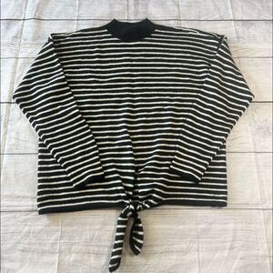 Loft Ann Taylor Black White Stripe Knot front sweater Large new with tags